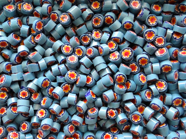 94 Teal/Cobalt/ White/Yellow/Red Flower 8-10mm